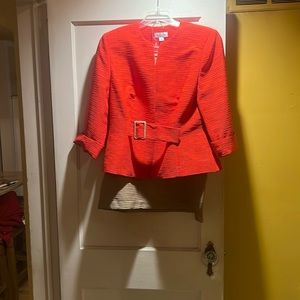Isabella, 14W, skirt suit, Orange and tan